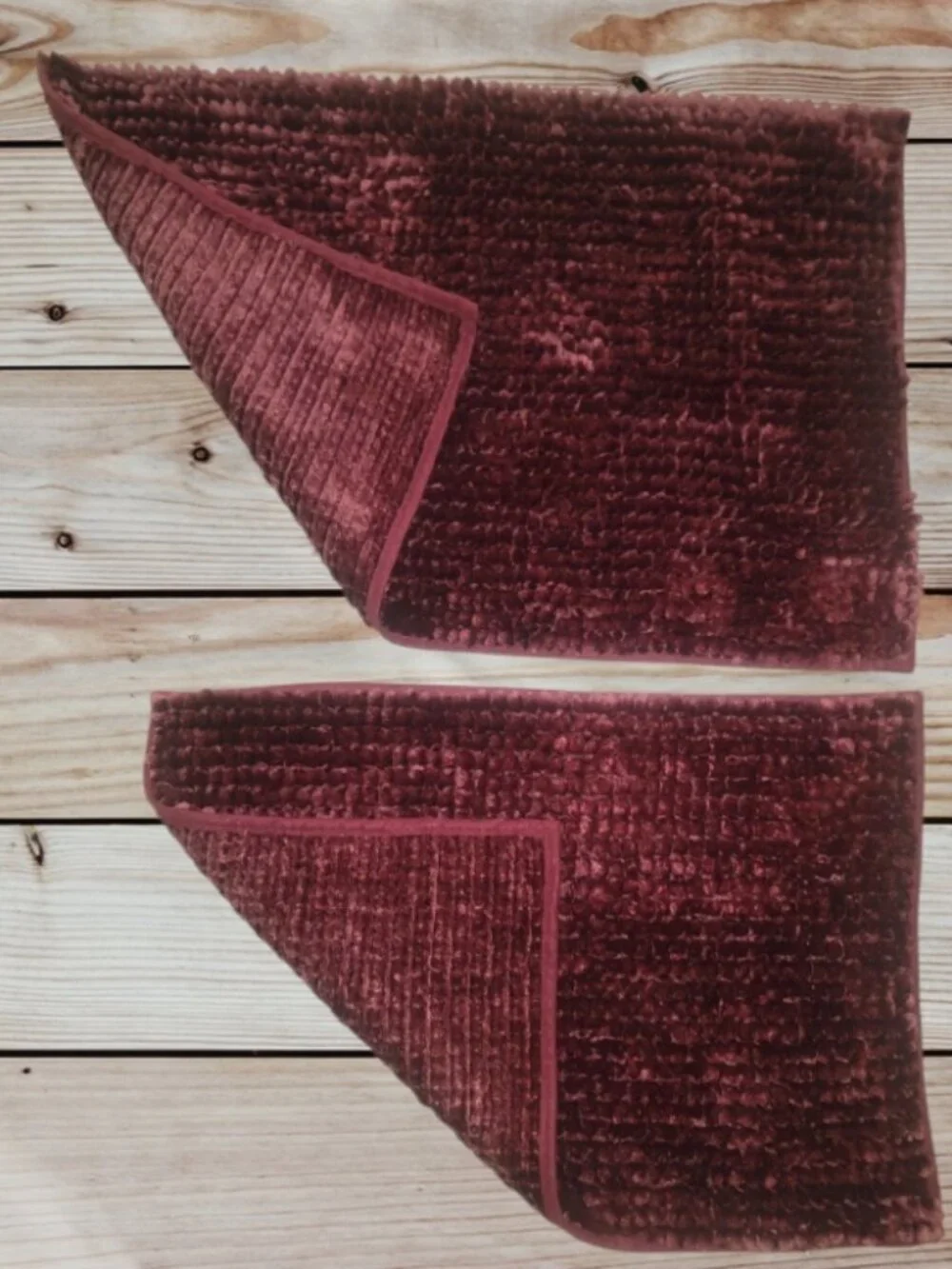 Set of 2 - Burgundy Red Bathroom Rugs Bathmats - Pile Chenille - Non-Slip